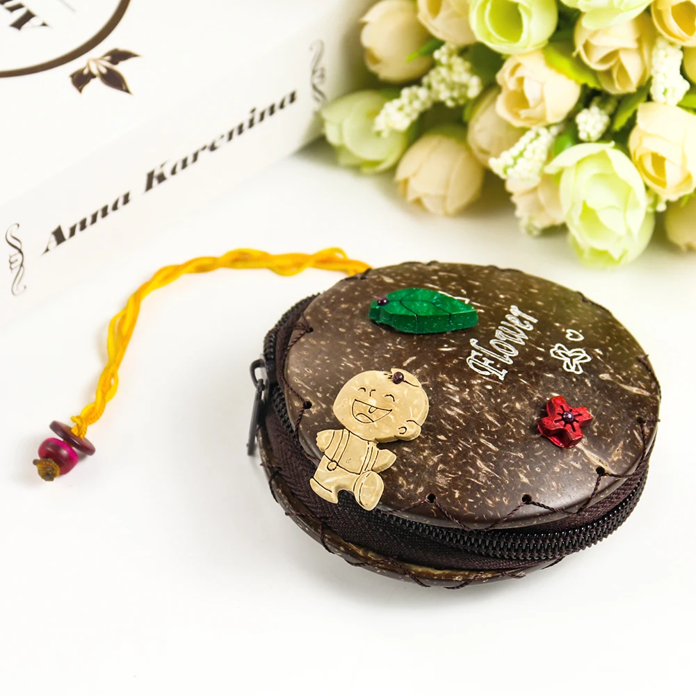 Кошелек ручной работы с кокосовой ракушкой круглая Милая миниатюрная сумочка