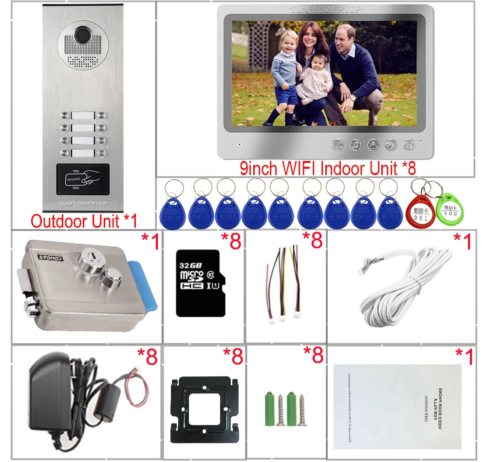 9 inch Wifi 32GB Intercoms For 82 Apartments Video Intercom Intercoms For a Private House With a Lock Video Doorphone Monitors