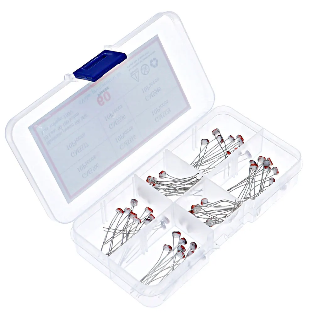 60pcs/Box 6Kinds*10pcs GL5506 GL5516 GL5528 GL5537GL5539 GL5549 PhotoResistor kit Sample Assort Photosensitive Resistance |