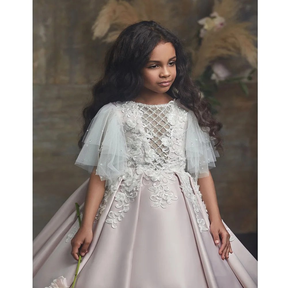 Трапециевидные платья принцессы для маленьких девочек из тафты кружевные с