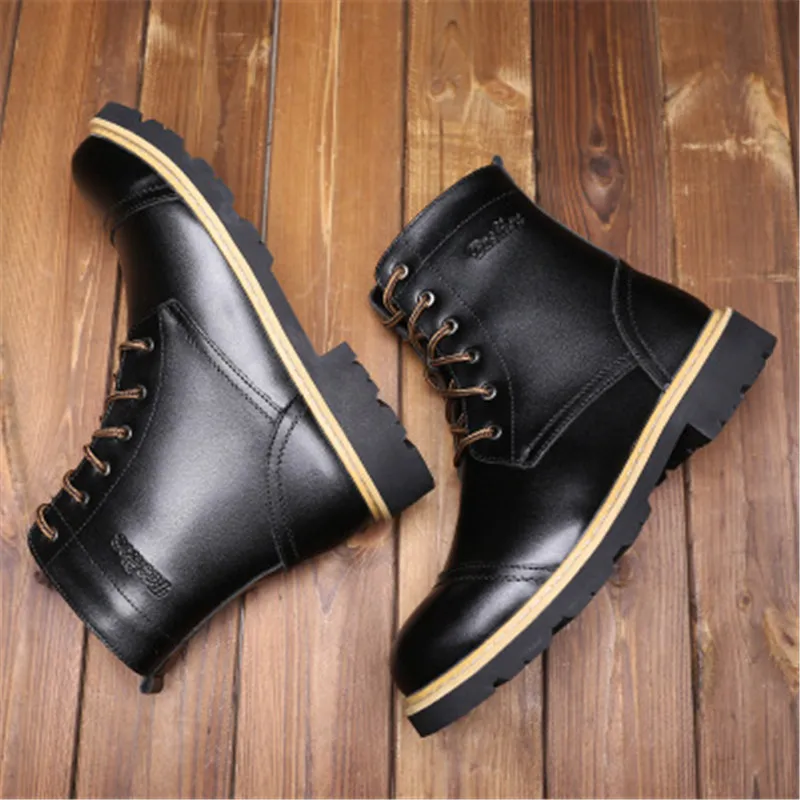 

Warm Leather Men Boots Winter Big Size 38-46 Ankle Boots Men's Lace Up Comfortable Non-slip Motorcycle Boots Male Fur Snow Boots