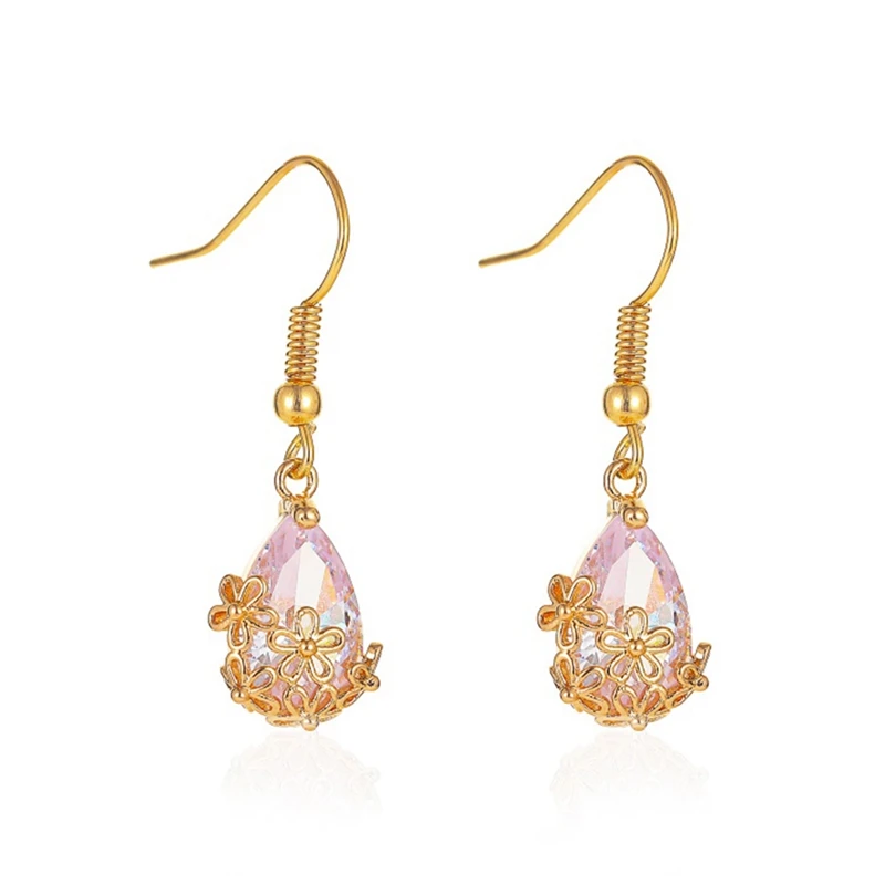 

Hollowed Out Flower Earrings Beautiful Crystal Ladies Earrings Sparkling Zircon Water Drop Earring Fashion Jewelry Gift