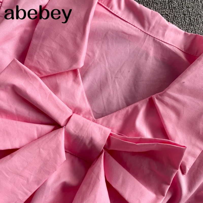 

French Sweet Print Blouse Women Bow Collar Puff Sleeve Single Breasted Tops Spring Casual Loose Pink Office Blouses