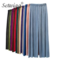 candy color pleated cool wide leg trousers female summer high waist loose thin ankle pants long trousers 23 colors