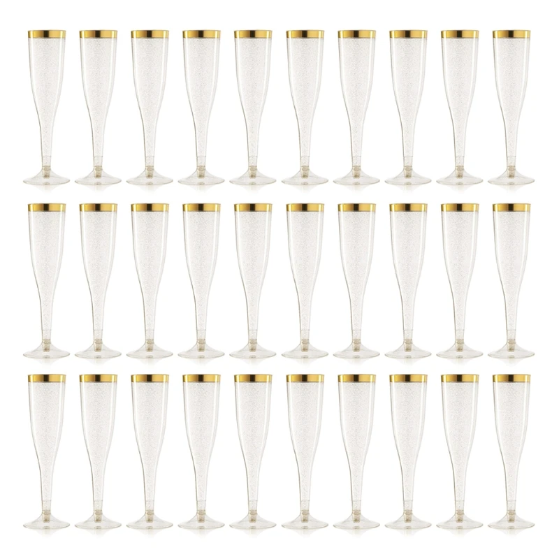 

30 Pcs Gold Rim Decor Disposable Plastic Wine Cups Unbreakable Clear Champagne Wine Glasses Set Shatterproof Recyclable