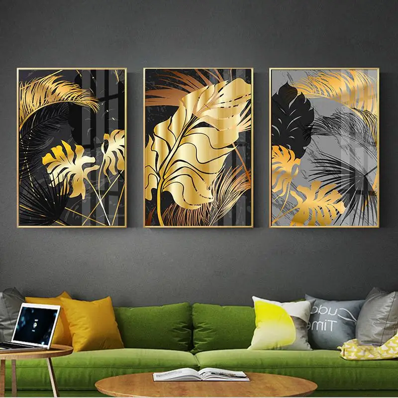 

Tropical Plant Poster Abstract Black Gold Leaf Canvas Painting Nordic Wall Art Home Decor Pictures for Living Room Office
