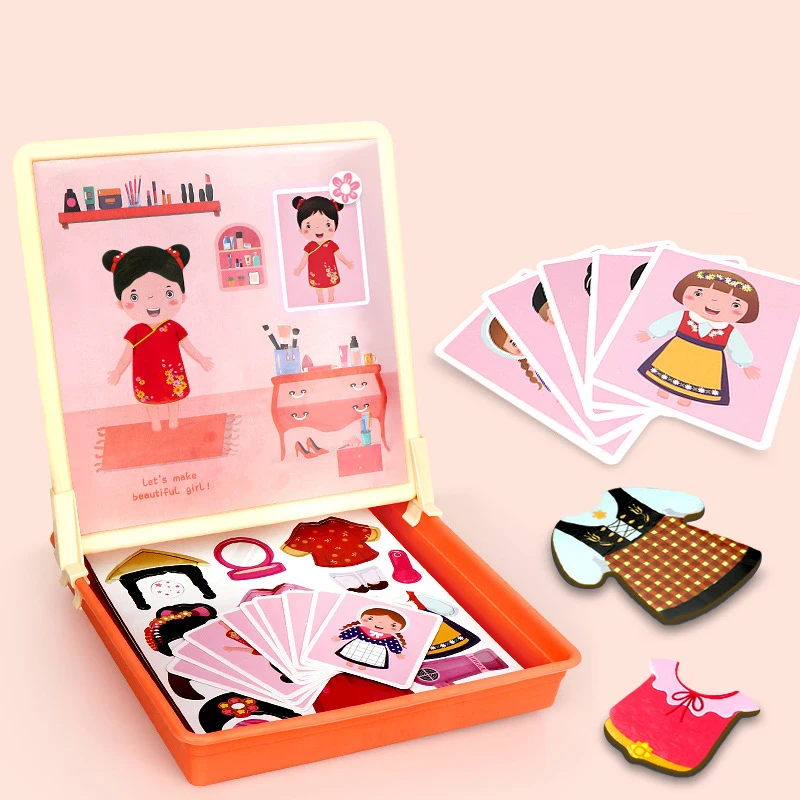 Мультяшный детский Магнитный пазл доска для рисования с животными набор двойным