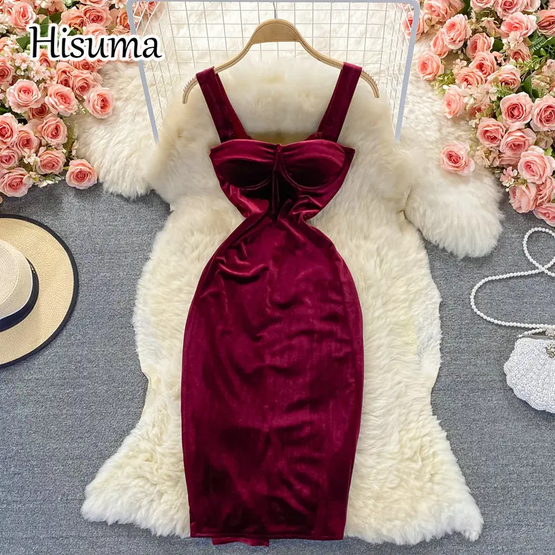 

Женское бархатное платье на бретельках, элегантное вечернее платье-футляр с разрезом, осень 2021