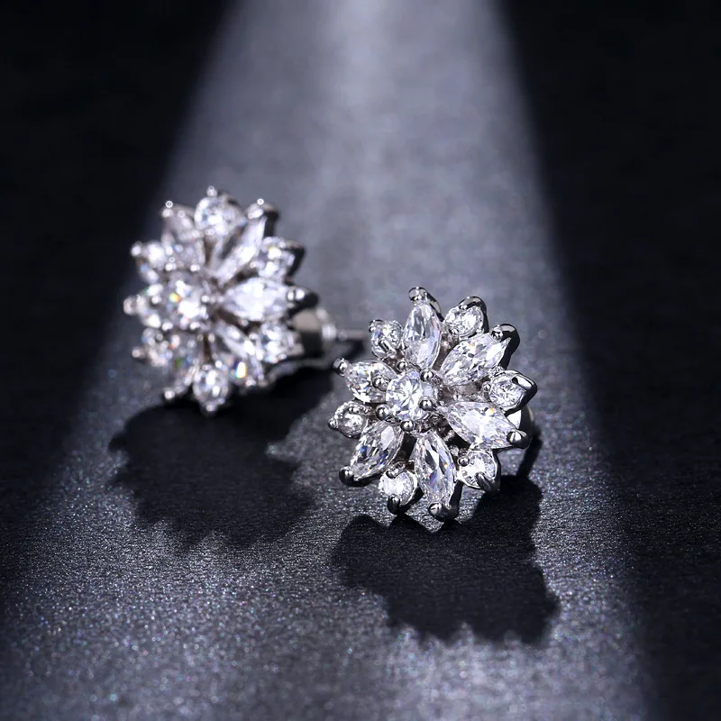

Ekopdee Trendy Crystal Cubic Zirconia Stud Earrings For Women 2021 Fashion Silver Color Zircon Earring Female Wedding Jewelry