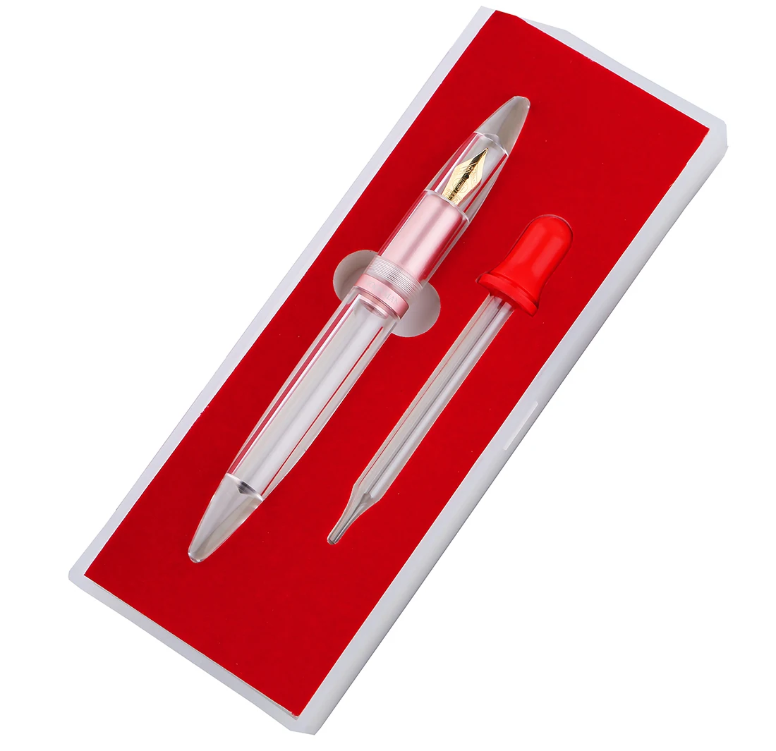Модернизированная металлическая ручка-капельница Moonman / MAJOHN M2, прозрачная большая матовая розовая иридиевая ручка EF/F 0,38/0,5 мм, подарочный набор