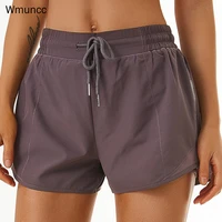 wmuncc 2022 yoga womens jogging shorts fitness gym tie waist sports activewear zipper pocket running breathable tights 2 in 1