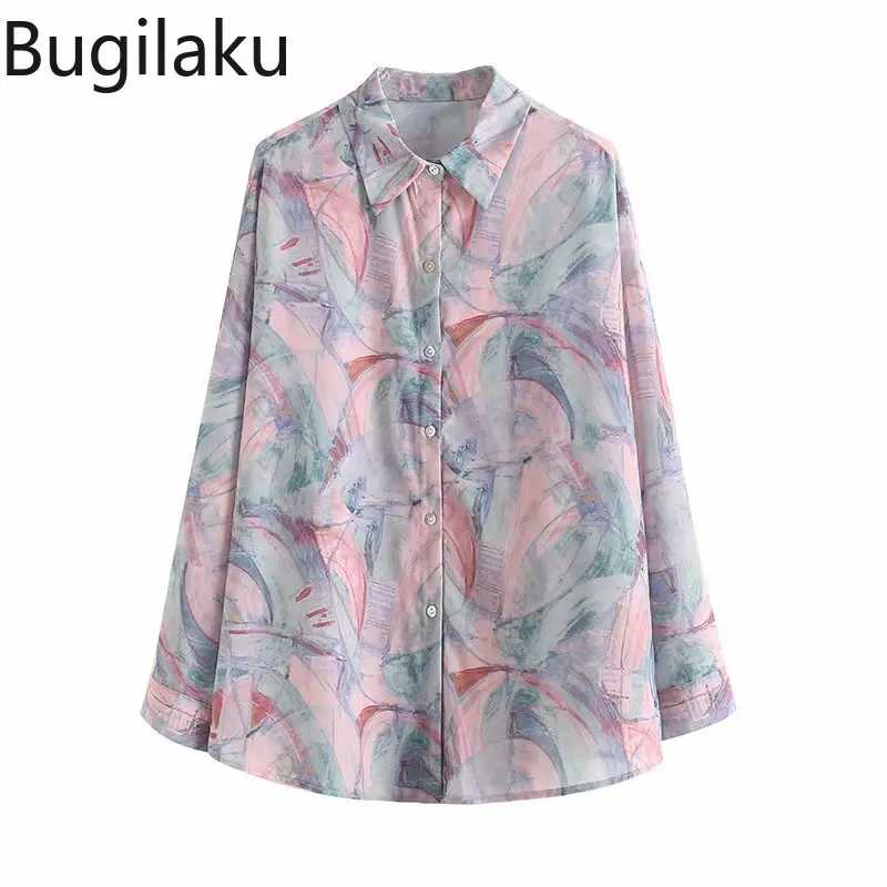 

Женская однобортная рубашка на пуговицах с абстрактным принтом