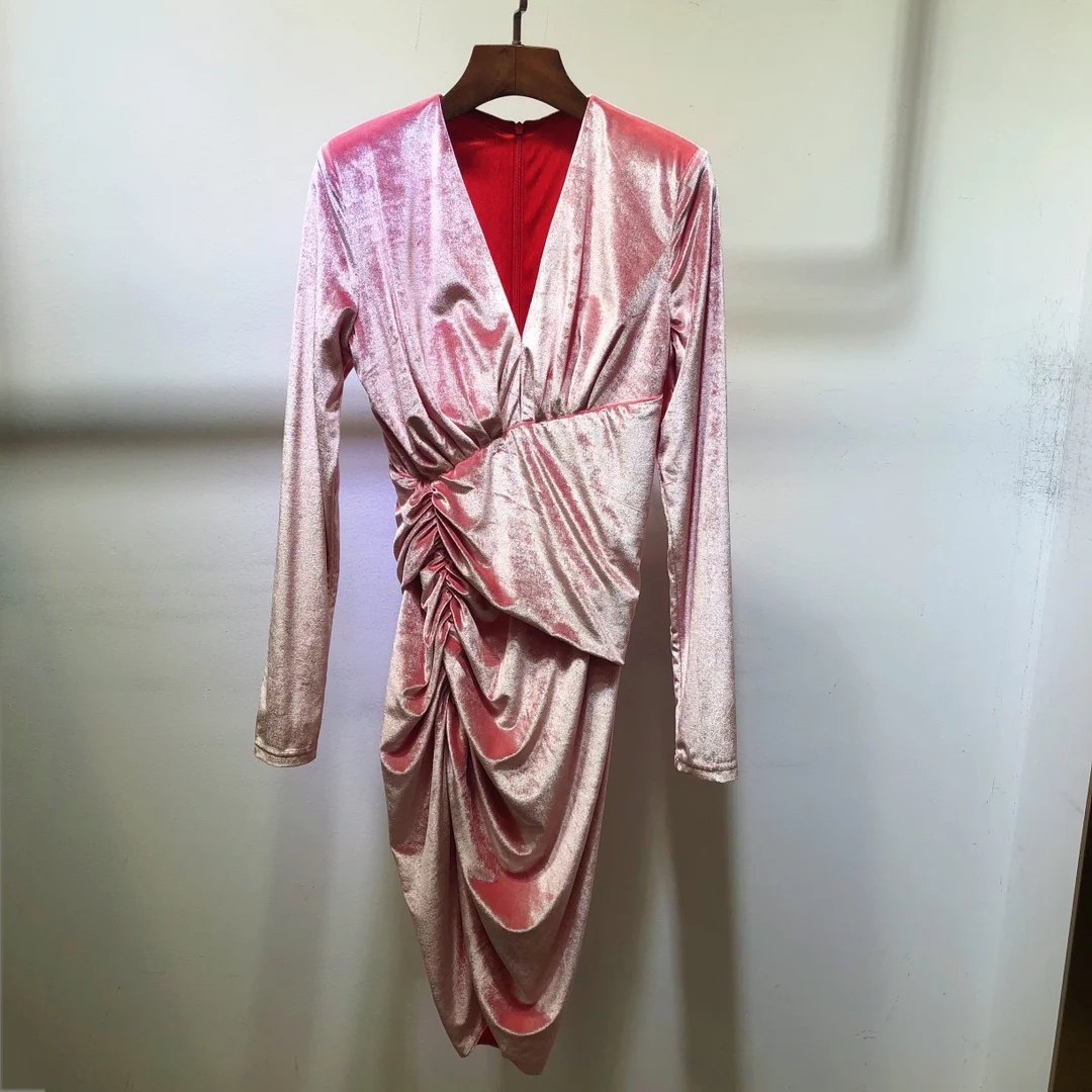 

ladies 2023 fashion new long sleeve v-neck pleated dress 0115