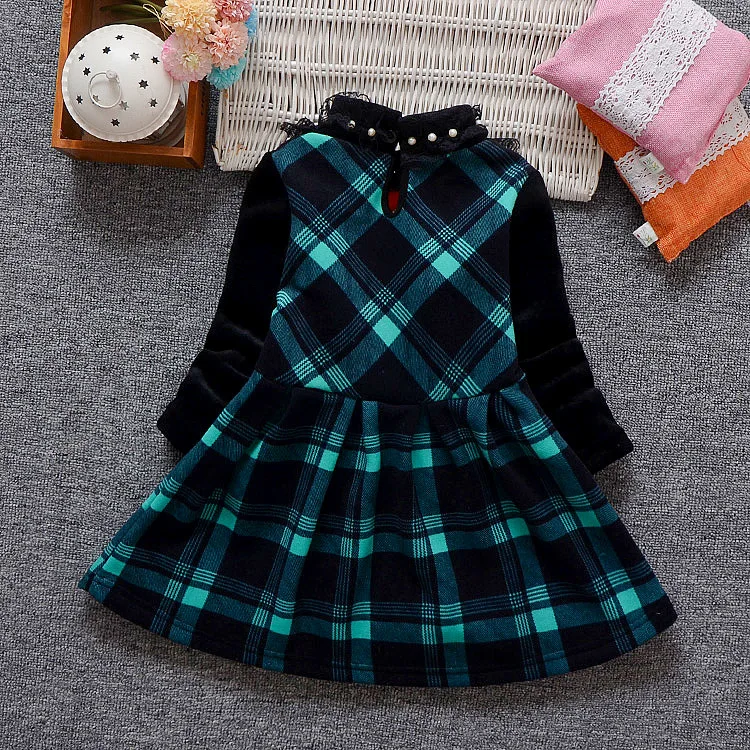 Girls Velvet Dress 2019 Autumn Winter Clothes Lattice Kids Toddler Baby For Girl Princess Cotton Warm Christmas Dresses | Детская одежда