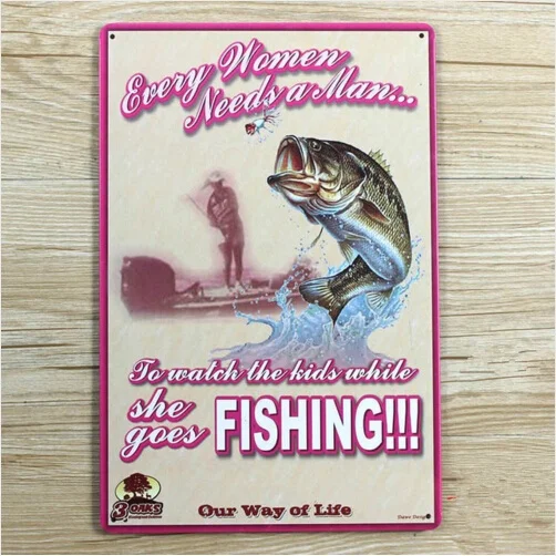 

20*30cm Women Fishing Slogan Tin Sign Vintage Poster Retro Home Art Decor Bar Cafe Metal Mural Painting Craft