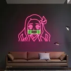 Светодиодная эстетика Милая Неоновая Гибкая световая вывеска Nezuko домашний декор для стены кавайное аниме украшение для спальни Фреска
