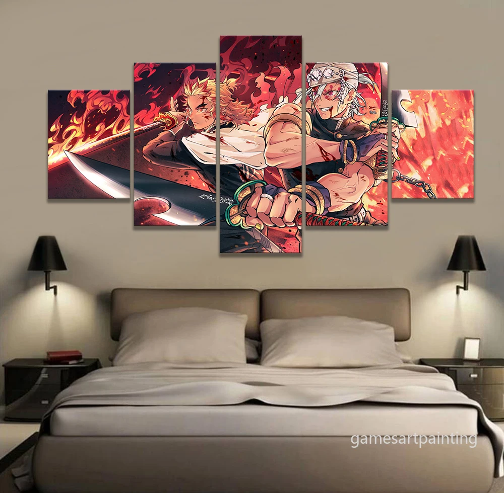 Rengoku-p&oacute;ster de Kyoujurou y Uzui Tengen Demon Slayer, obra de arte de Anime, pintura de pared en lienzo para decoraci&oacute;n del hogar-0