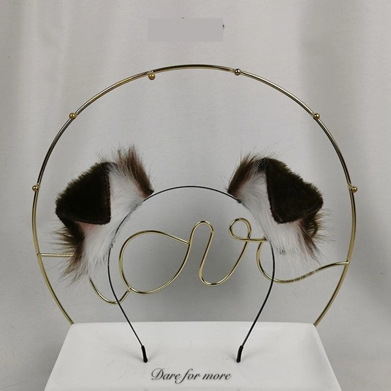 Новинка обруч для волос ручной работы с темно коричневыми ушками собаки головной