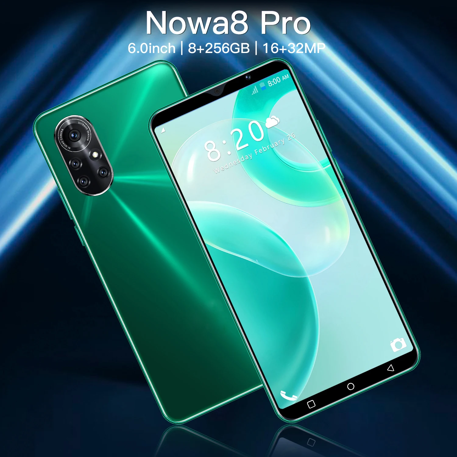 

Nova8 Pro 6.0"SmartPhone Global Version 8+256GB 6800mAh Big Capacity Battery Android 16+32Mp Camera Fingerprint Unlock Cellphone