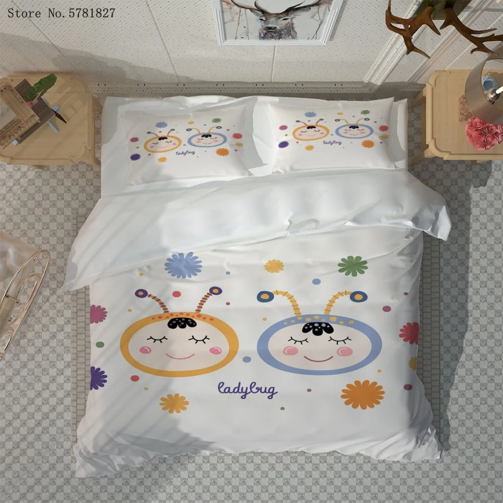 2/3 Pieces Ladybug Boy Girl Bedding Set 3D Print Lovely Cute Cartoon Duvet Cover Home Textile Bed Quilt Pillowcase | Дом и сад