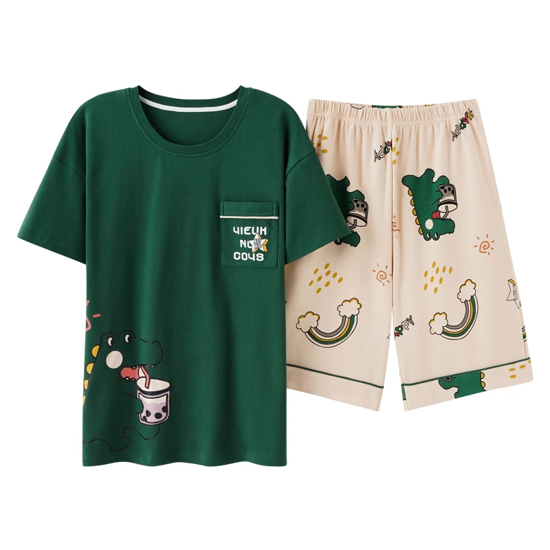

Men's Cartoon Cute Little Dinosaur Round Neck Short-sleeved Home Wear Summer Cartoon Light Casual Comfortable Korean Sleepwear