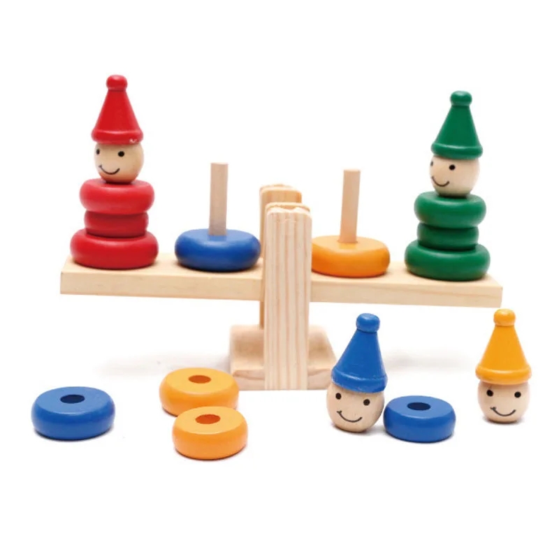 

Wooden Clown Rainbow Stacker Toy Kids Early Education Toy For Children Seesaw Balance Scale Board Balancing Kids Game