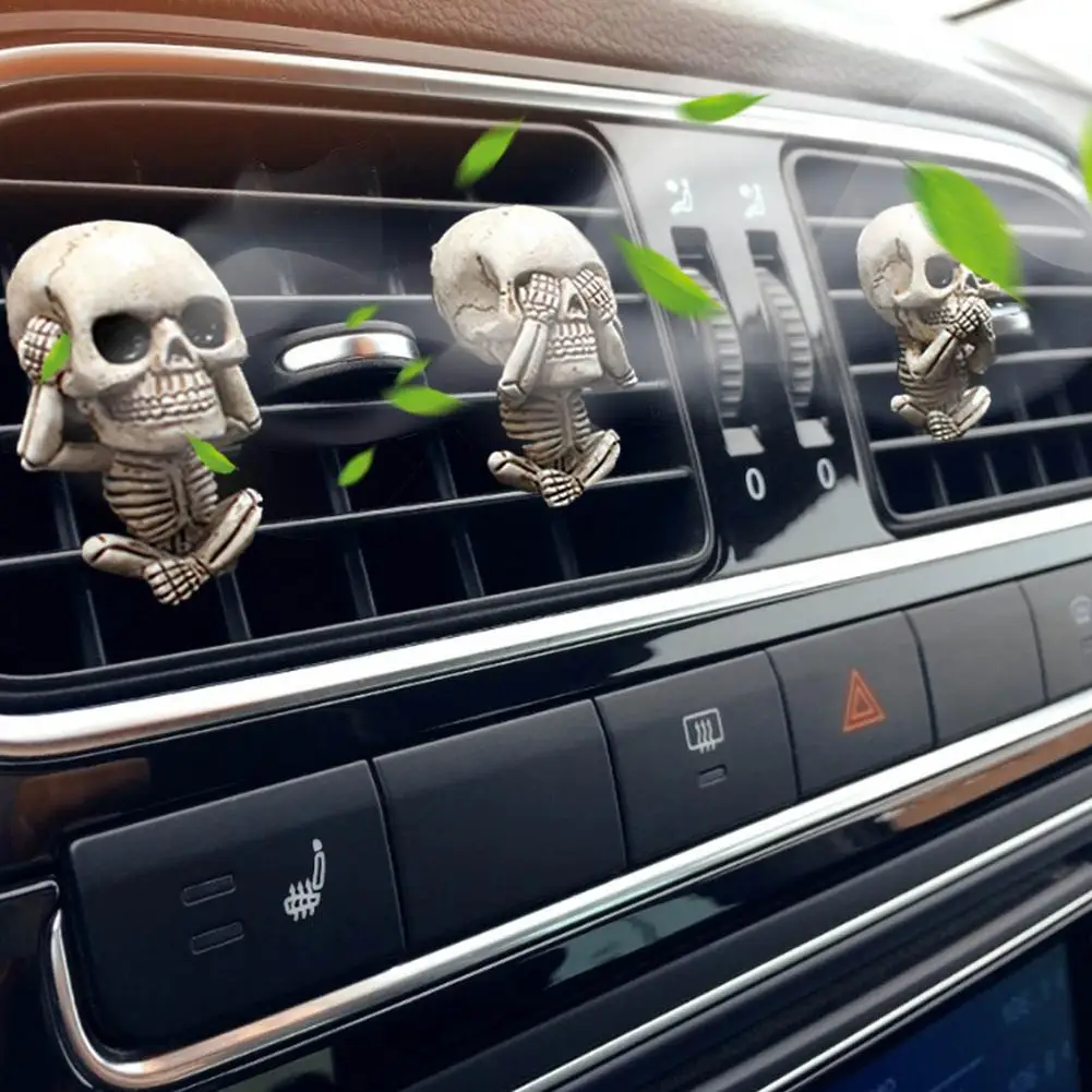 

Car Diffuser Vent Clip Skeleton Ghost Head Aromatherapy Pendant Set Car Diffuser Clips Auto Air Freshener Vent Action Figure Toy