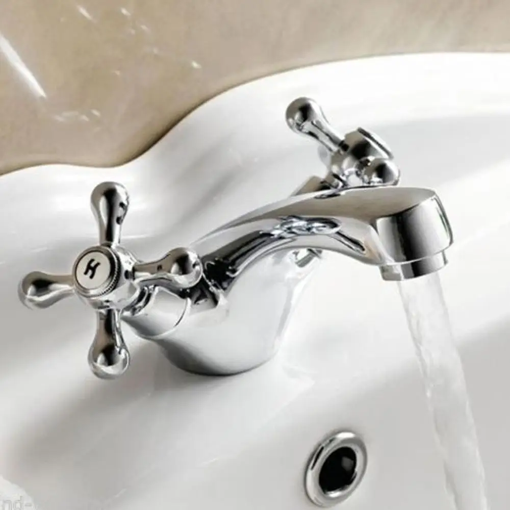 

Modern Kitchen Double Handle Solid Brass Chrome Bathroom Hot Cold Water Faucet Bathtub Basin Sink Mixer Tap