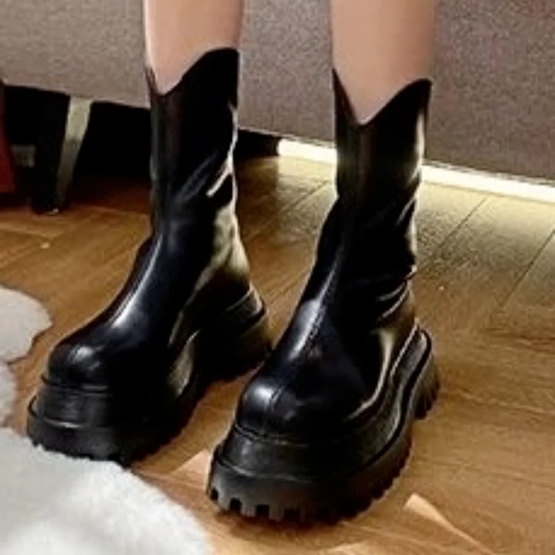 

Over The Knee Women's Casual Boots 2022 Winter New Round Head Low Heel Mid Calf Mid-Calf Back Zipper Women's Motorcycle Boots