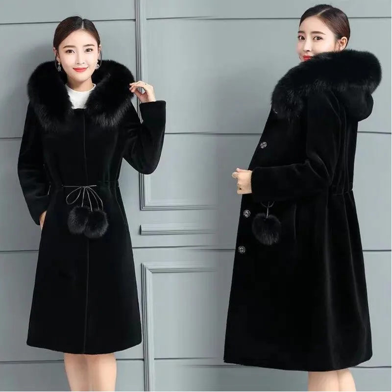 

2020 Plus Size Thickened Mink Long Thick Warm Faux Fur Hood Teddy Bear Coat Jacket Women Plush Single Breasted Pockets