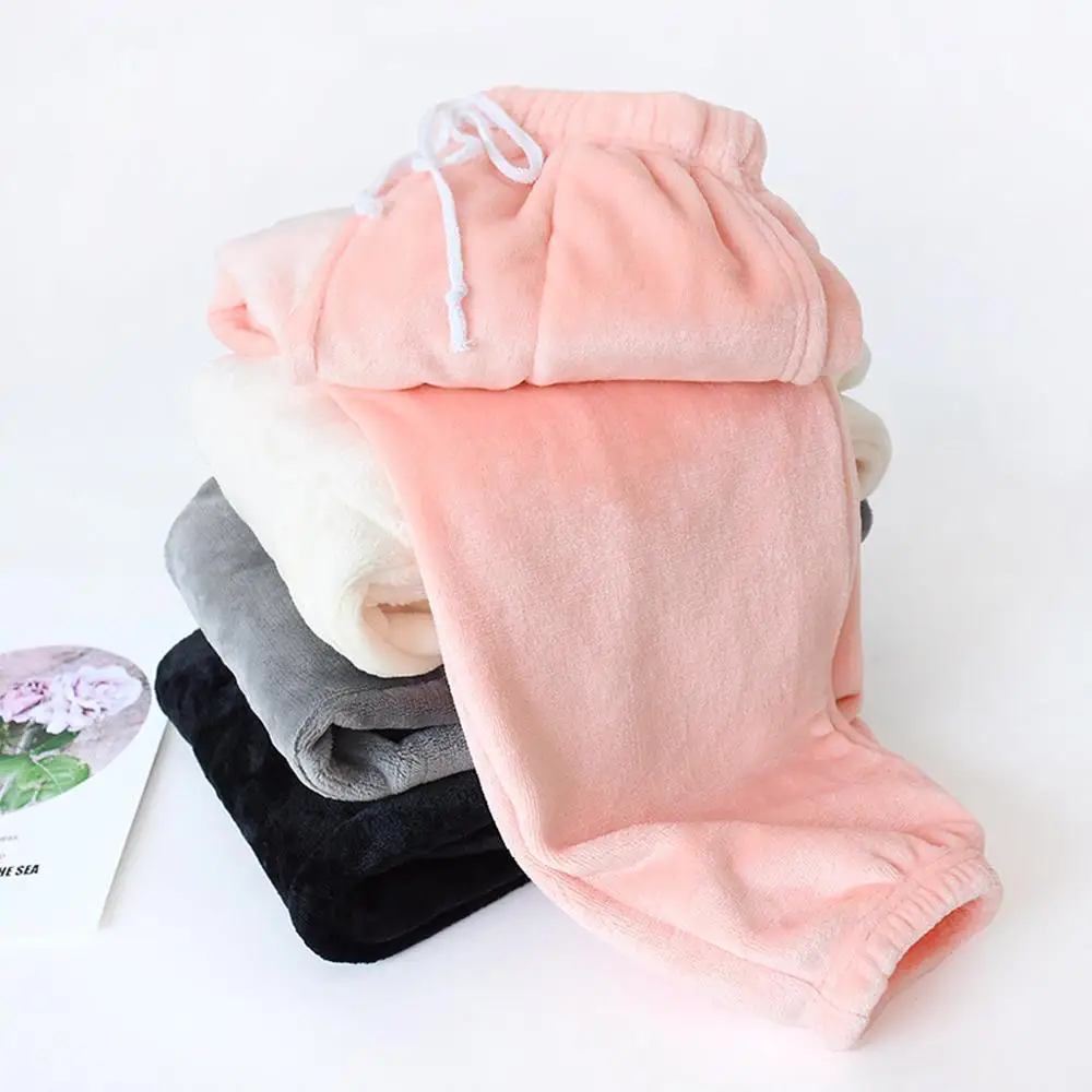 Женские Фланелевые шаровары зимние теплые однотонные брюки на шнуровке с