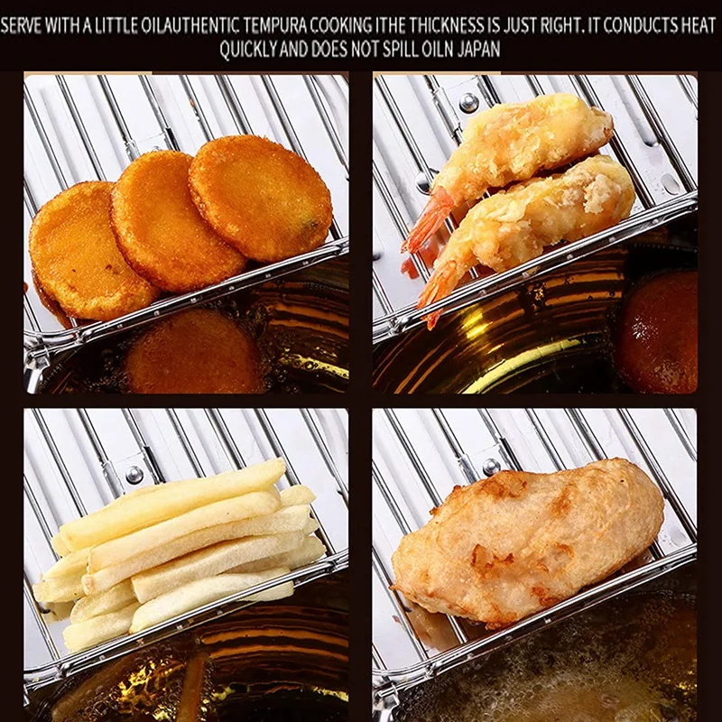 

Tempura Deep Fryer,2.2L Mini 304 Stainless Steel Frying Pot Pan,with Temperature Control and Oil Filter Rack Lid 8.0Inch