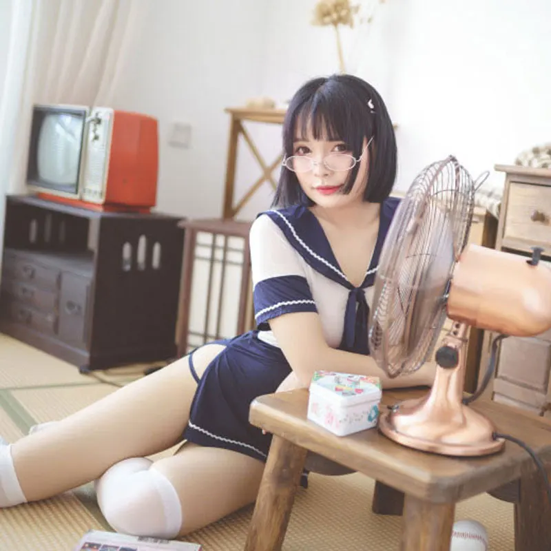 

Sexy Women Cosplay High Cut Micro MINI Dress Smooth Sexy Sailor Uniform Dress High Cut Mini Dress Stage Wear F24