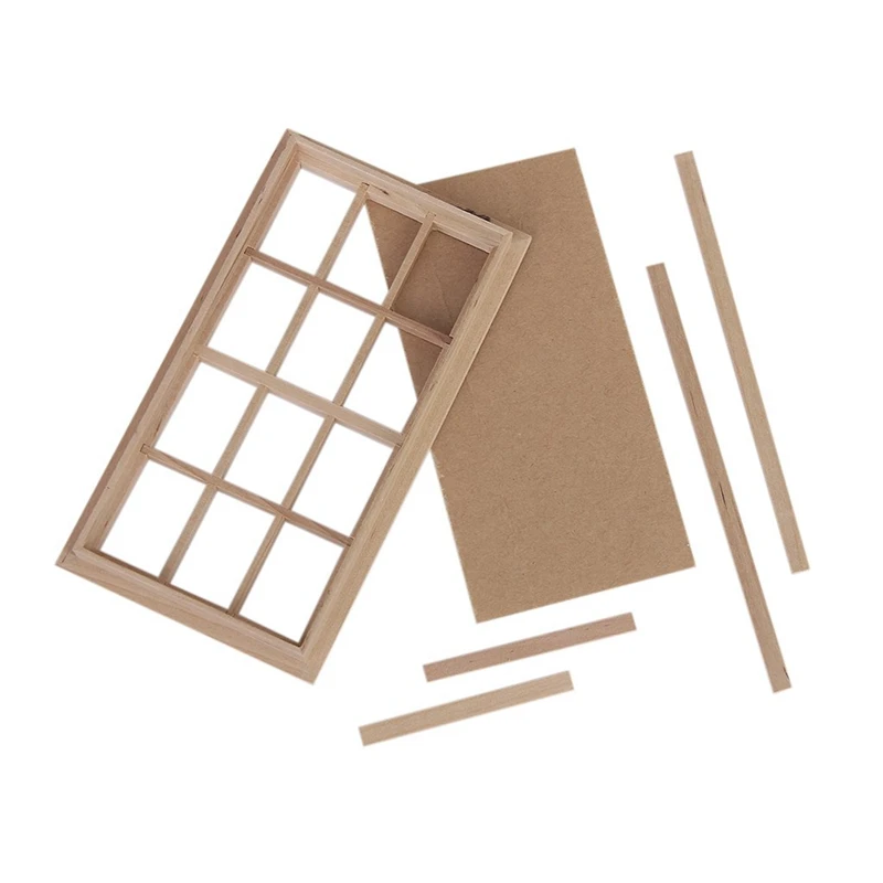Wooden Traditional 12-Pane Window Frame 1:12 Scale Dollhouse Miniature &amp Door Furniture Model DIY Unp |