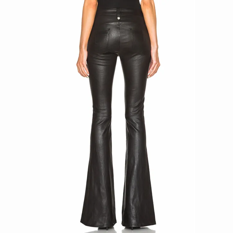 

Spring And Autumn Female Water Wash PU Leather Pants Fashion Punk Lacing Boot Cut Trousers Sexy Black Pants