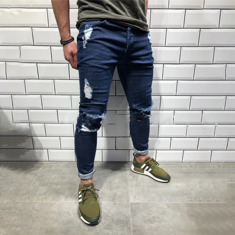 2019 Летние Осенние мужские потертые рваные джинсы прямые винтажные на молнии
