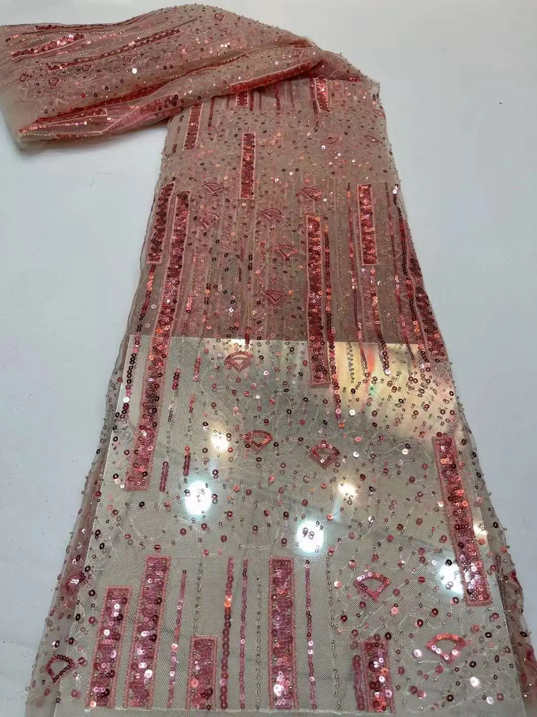 Дешевая ткань из бисера с вышивкой блесток французское Сетчатое