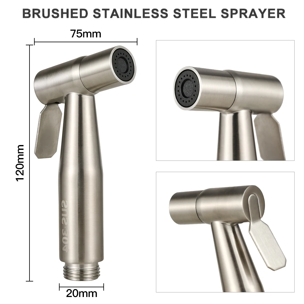 

Handheld Toilet Bidet Faucet Stainless Steel Hand Bidet Sprayers Brushed Water Gun Spray Gun for Shower Bathroom Cleaning Tools
