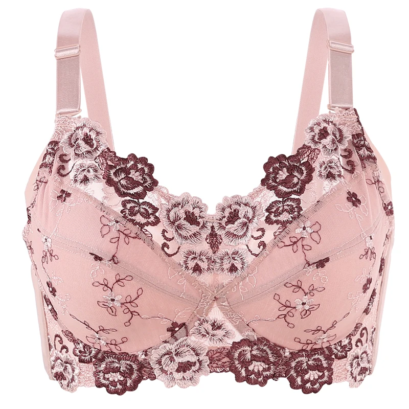 Женский бюстгальтер на косточках прозрачный с цветочной вышивкой без косточек