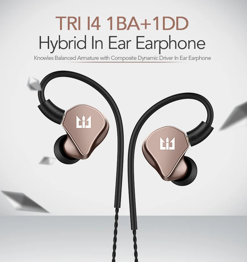 TRI I4 1BA+ 1DD гибридные наушники в ухо для бега спортивные технологии HIFI ушные вкладыши с 3,5 мм MMCX