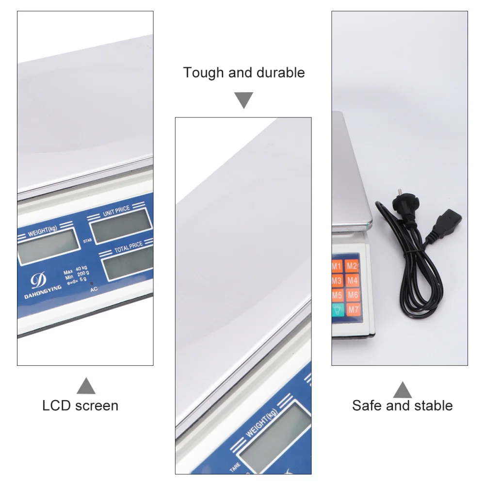 

40kg Stainless Steel Electronic Kitchen Scales Digital Commercial Shop Scales Weigh Food Ingredients and Liquid (Plug)