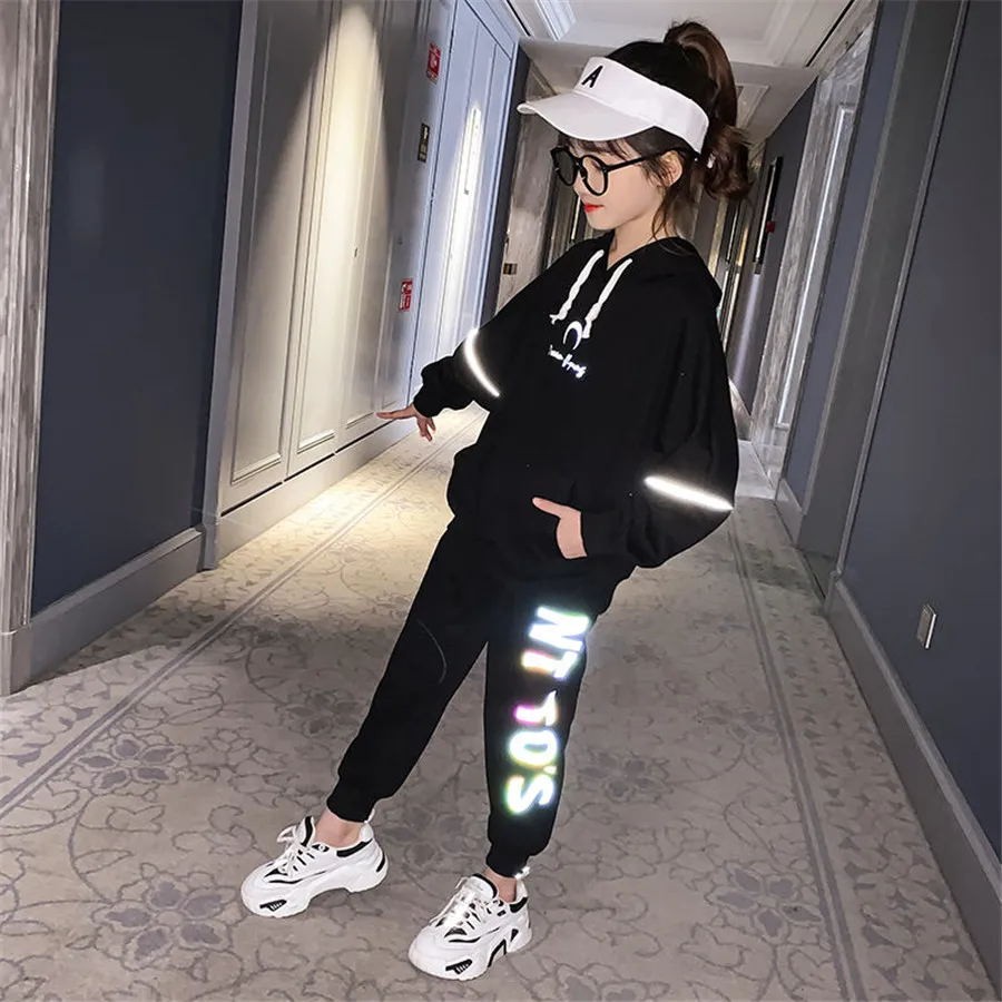 

3-12 Years Spring Autumn Children Girls Clothes Suit Reflective Wing Jacket Pants Two Piece Active Clothing Kids 2021 New