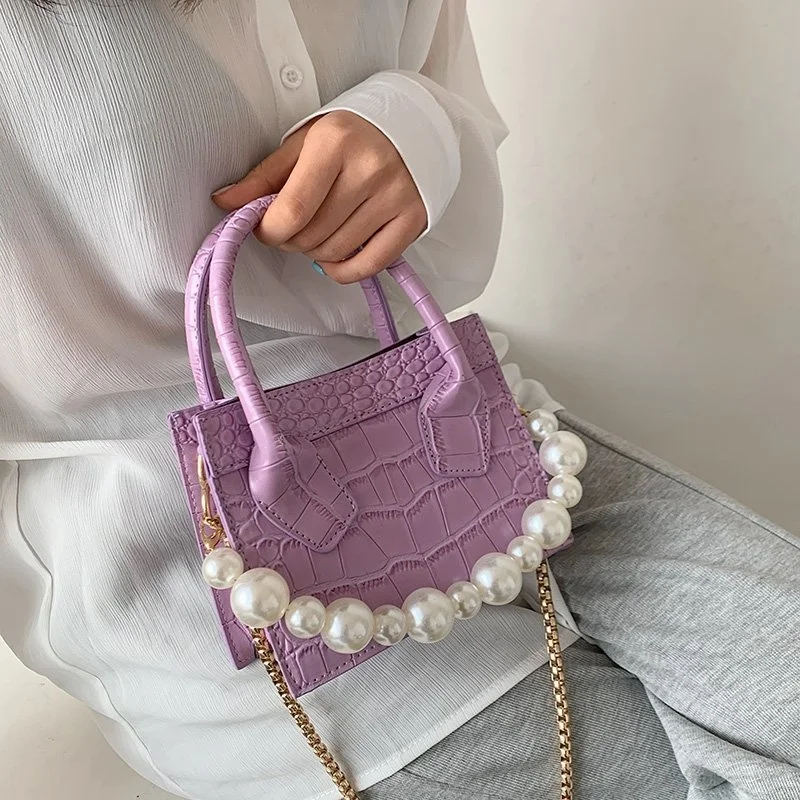 

Chain Satchel With Pearl Chain Chic Style Leather Handbags For Women Crossbody Bag Mini Hand Bag Luxury Small Shoulder Bags