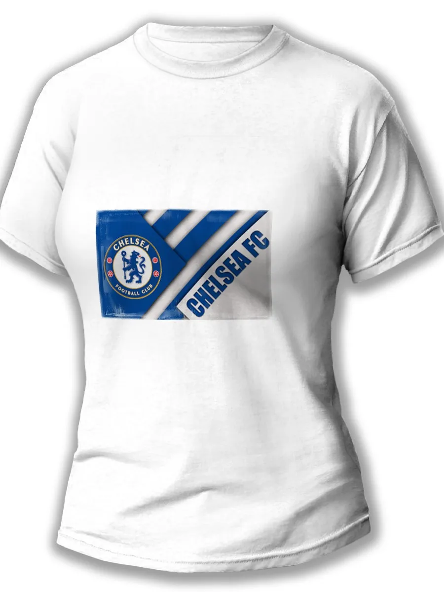Футболка женская белая Челси (Chelsea футбол Сесар Аспиликуэта Марк Хьюз Хью