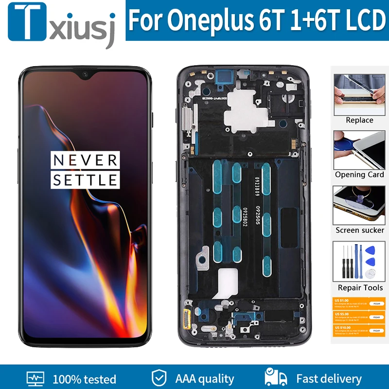6 41 &quotОригинальный ЖК дисплей с рамкой для OnePlus 6T сенсорный экран AMOLED дигитайзер в