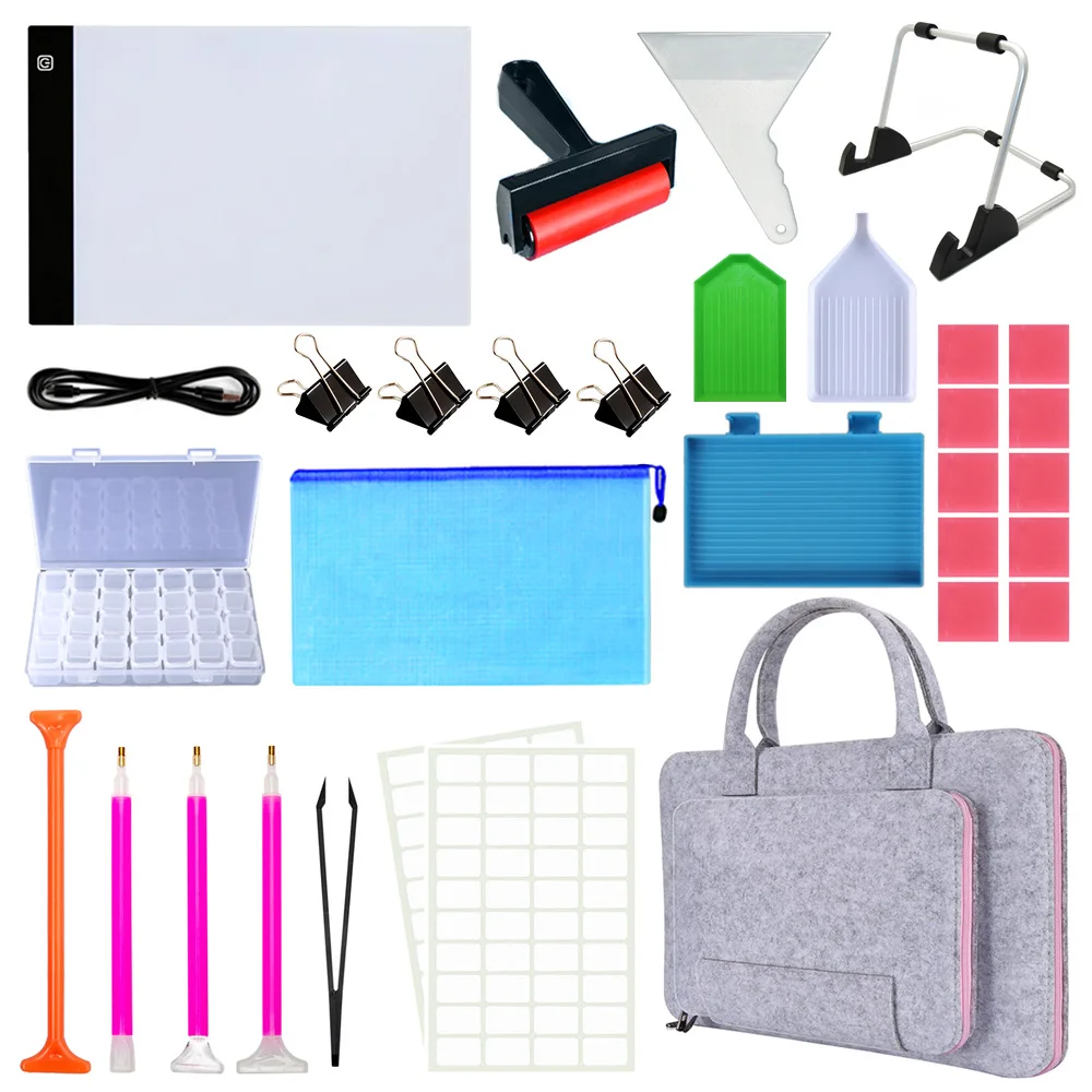 

5D Diamond Painting Accessories Storge Box Stickers Glue Clay Roller Bag A4 Led Light Tablet Stand Tools For Embroidery Moasic