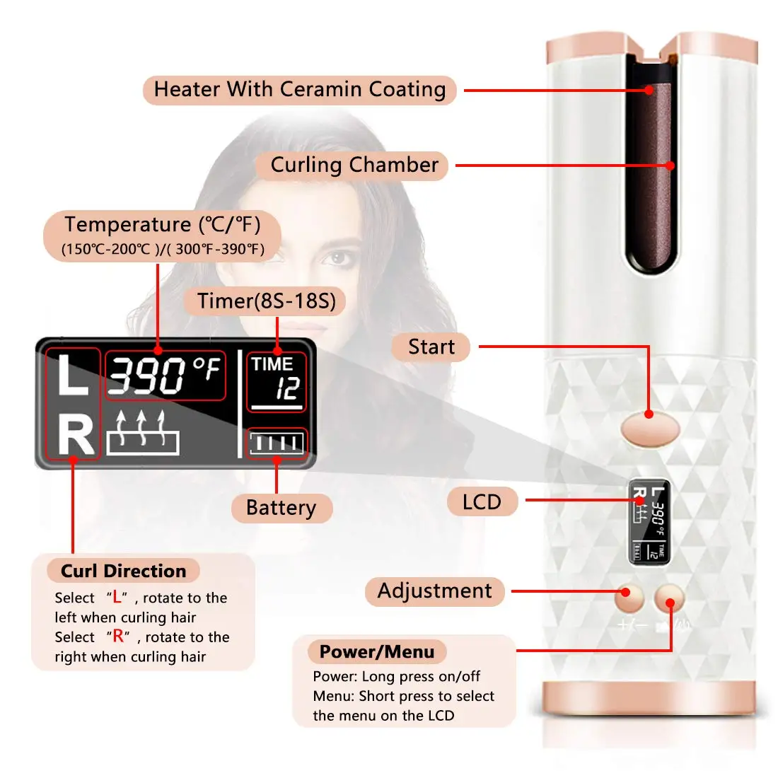 Беспроводная Автоматическая Плойка для волос портативная завивки с зарядкой от