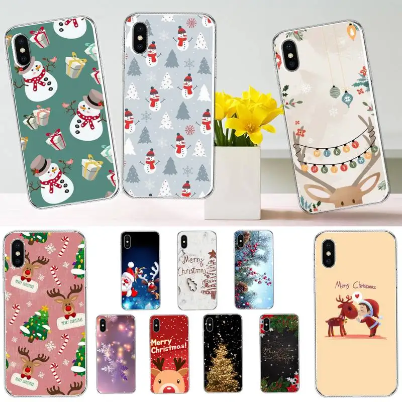 

Cartoon Christma Snow Deer Phone Case Transparent soft For iphone 12 11 13 7 8 6 s plus x xs xr pro max mini