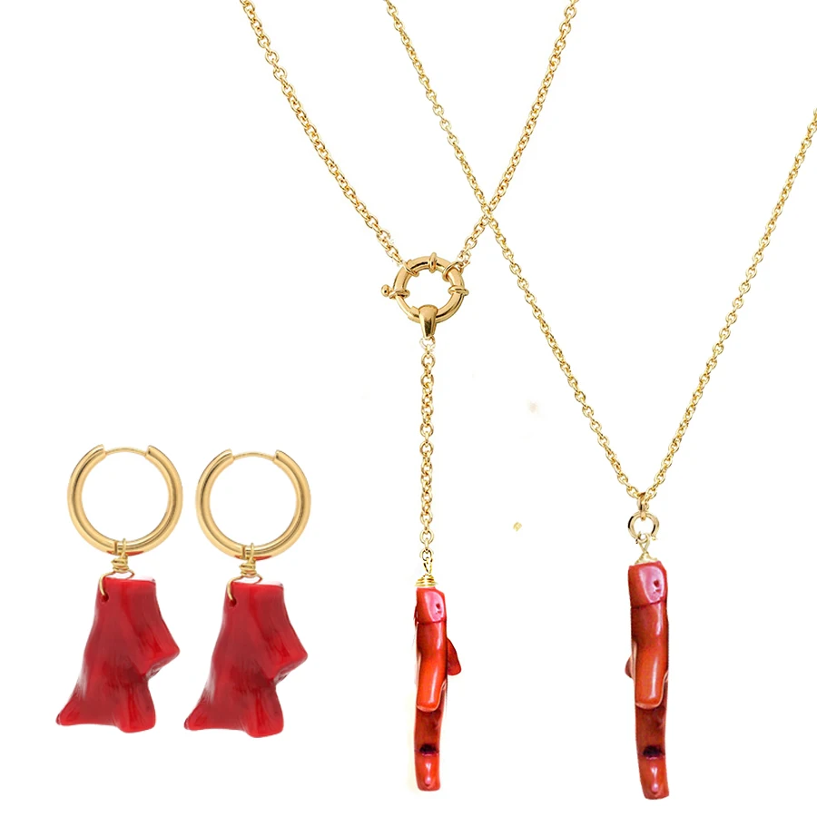 Женское Ожерелье из нержавеющей стали многослойное ожерелье красного коралла |