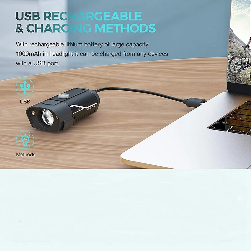 

Bicycle Front Light and Gem Light Set, 350 Lumens Front Light and Tail Light,5 Gears Lighting Mode Suitable for Bicycles